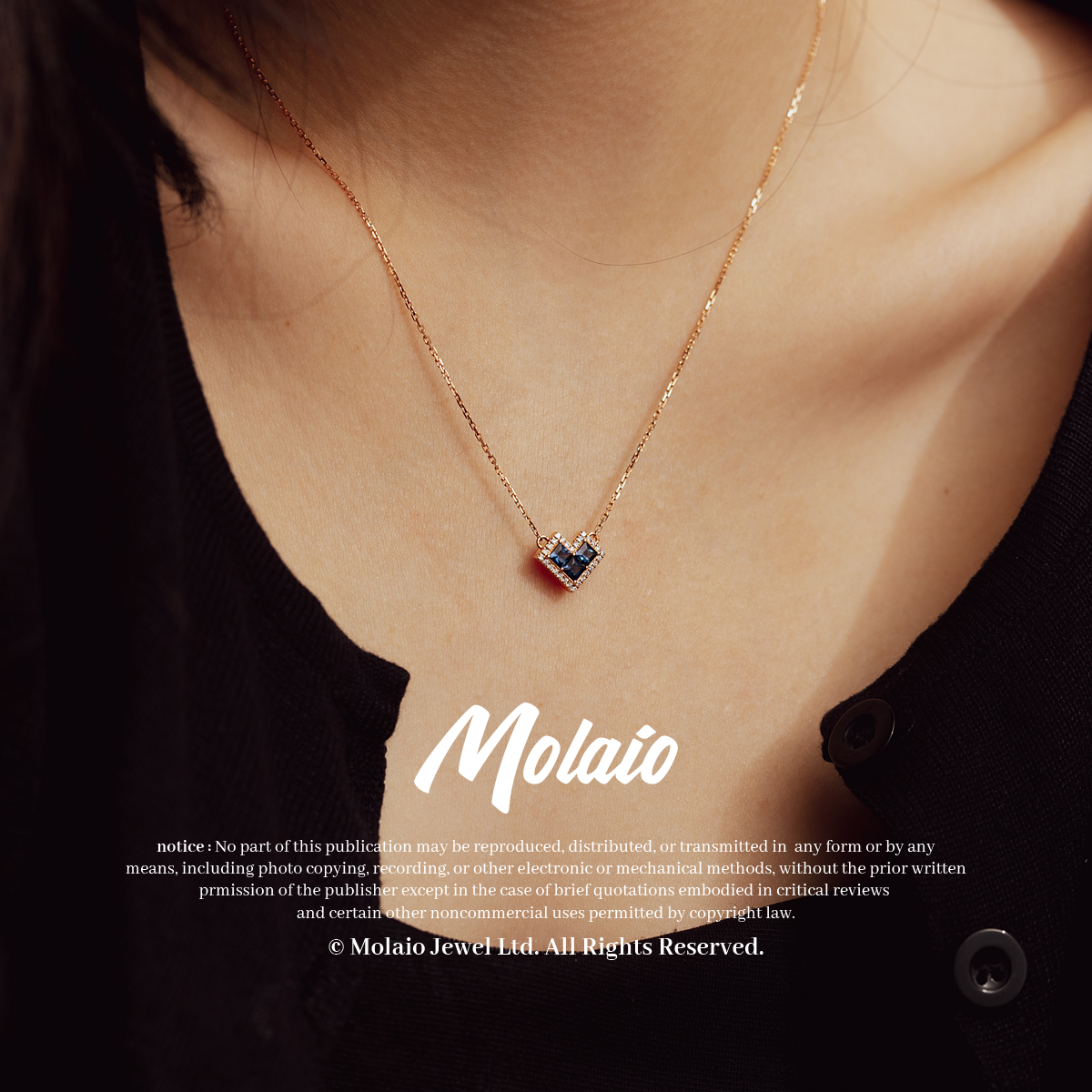 molaio CLASSIC Heart Chain 18K Gold Necklace with 0.60 Carat Sapphires