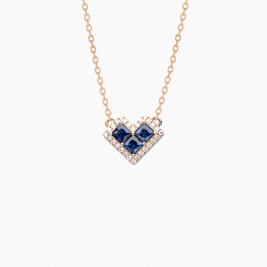 molaio CLASSIC Heart Chain 18K Gold Necklace with 0.60 Carat Sapphires