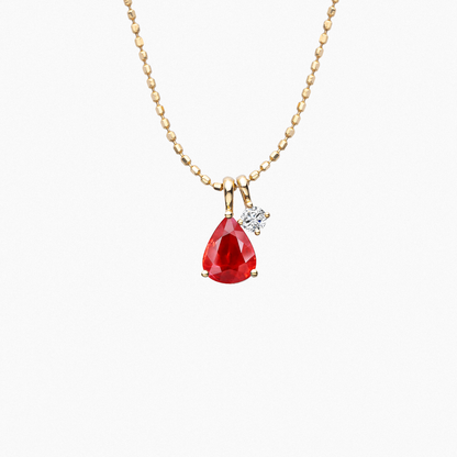 molaio CLASSIC Chain 18K Gold Necklace with A Pear Ruby and A Bright Diamond