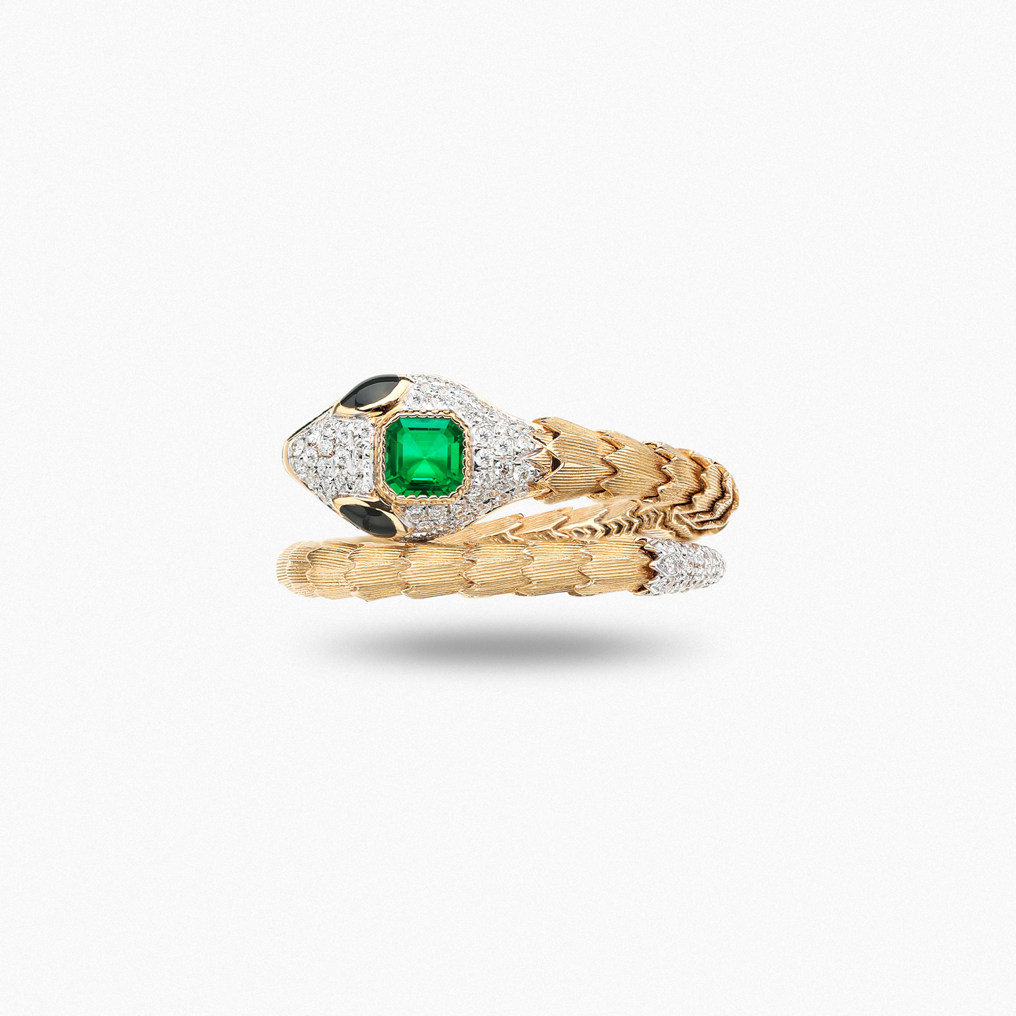 OUROBOROS Snake Winding Design Ring with 0.17 Carat Emerald