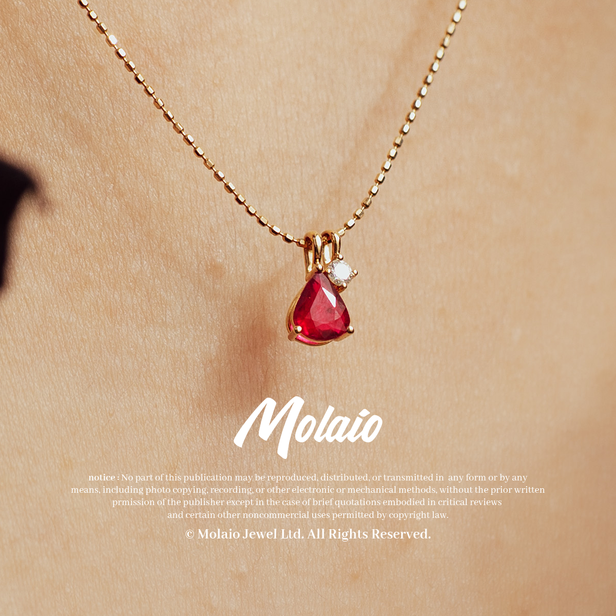 molaio CLASSIC Chain 18K Gold Necklace with A Pear Ruby and A Bright Diamond