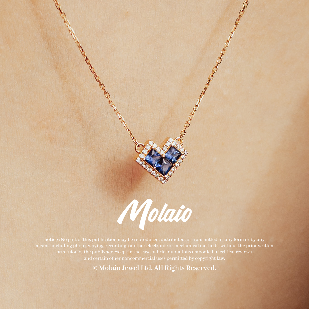 molaio CLASSIC Heart Chain 18K Gold Necklace with 0.60 Carat Sapphires