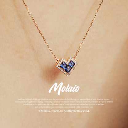 molaio CLASSIC Heart Chain 18K Gold Necklace with 0.60 Carat Sapphires