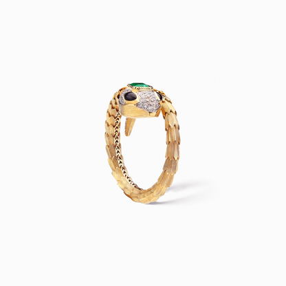 OUROBOROS Snake Winding Design Ring with 0.17 Carat Emerald