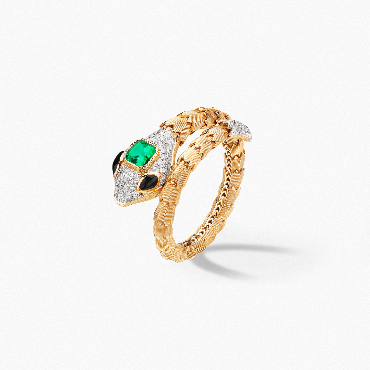 OUROBOROS Snake Winding Design Ring with 0.17 Carat Emerald