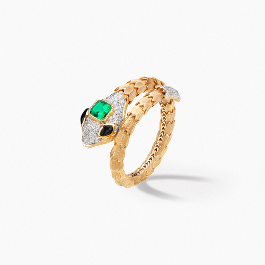 OUROBOROS Snake Winding Design Ring with 0.17 Carat Emerald